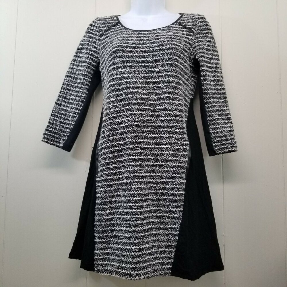 Maeve XSP Boucle Dress Black White‎ Marled Stripe Anthropologie